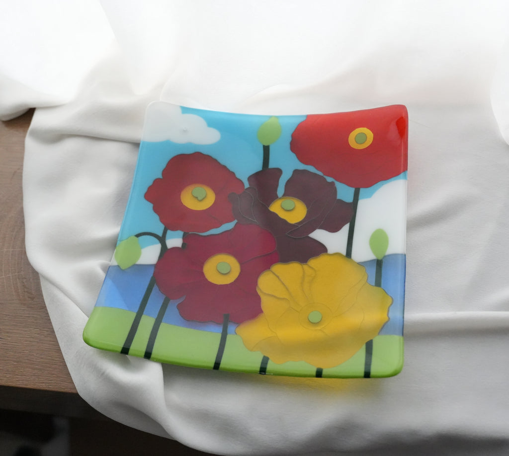 Flower Garden Fused Glass Plate