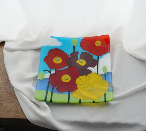 Flower Garden Fused Glass Plate