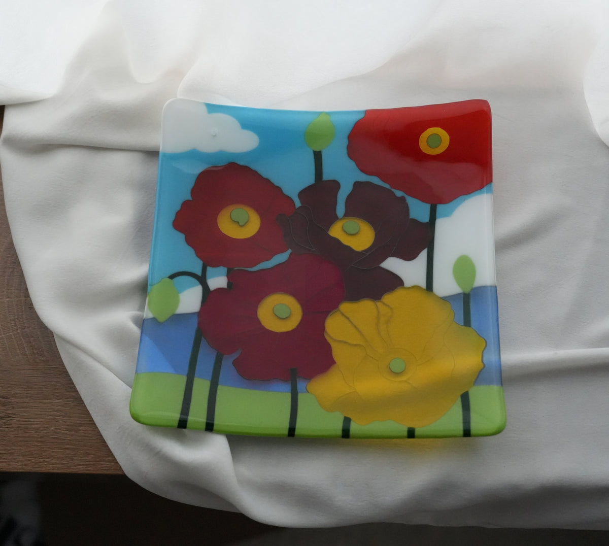 Flower Garden Fused Glass Plate