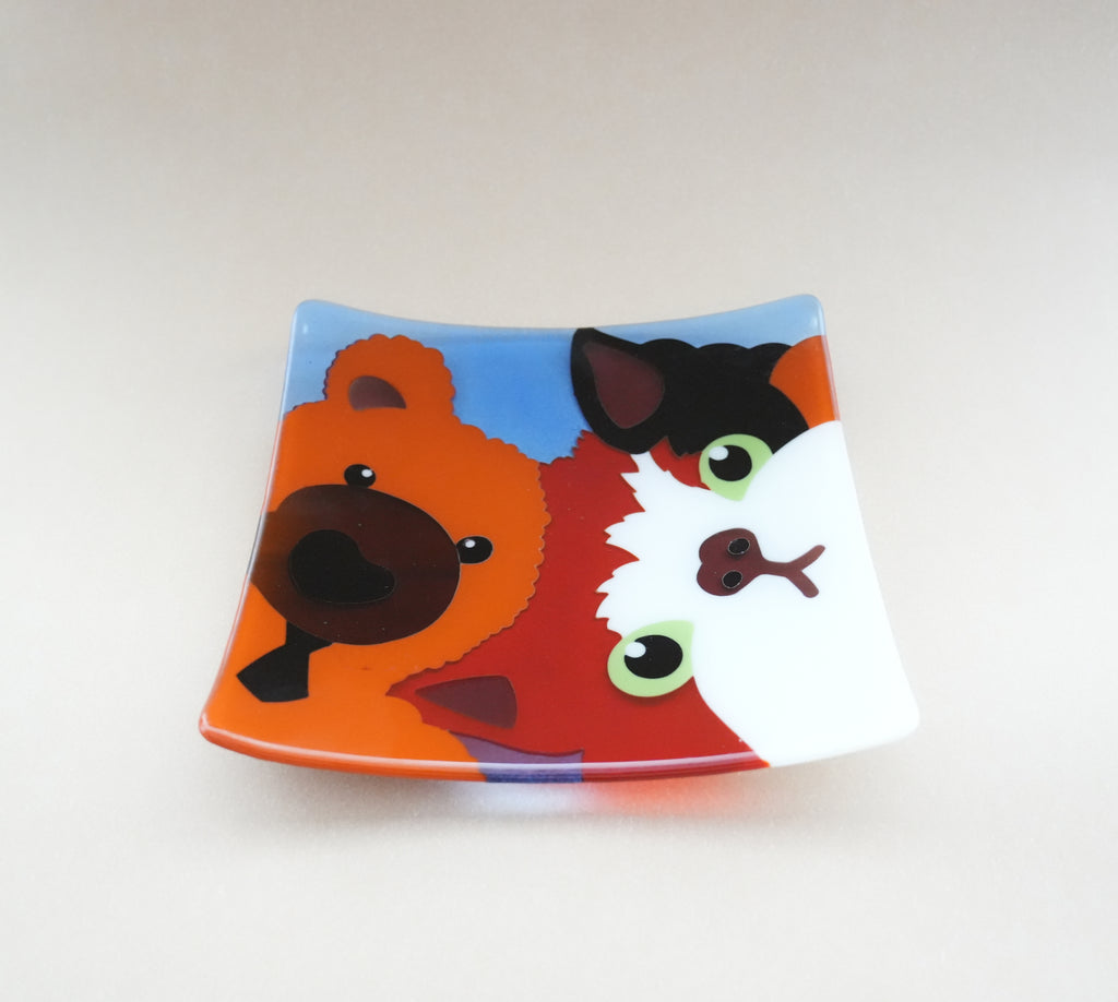 Bear & Cat Fused Glass Plate