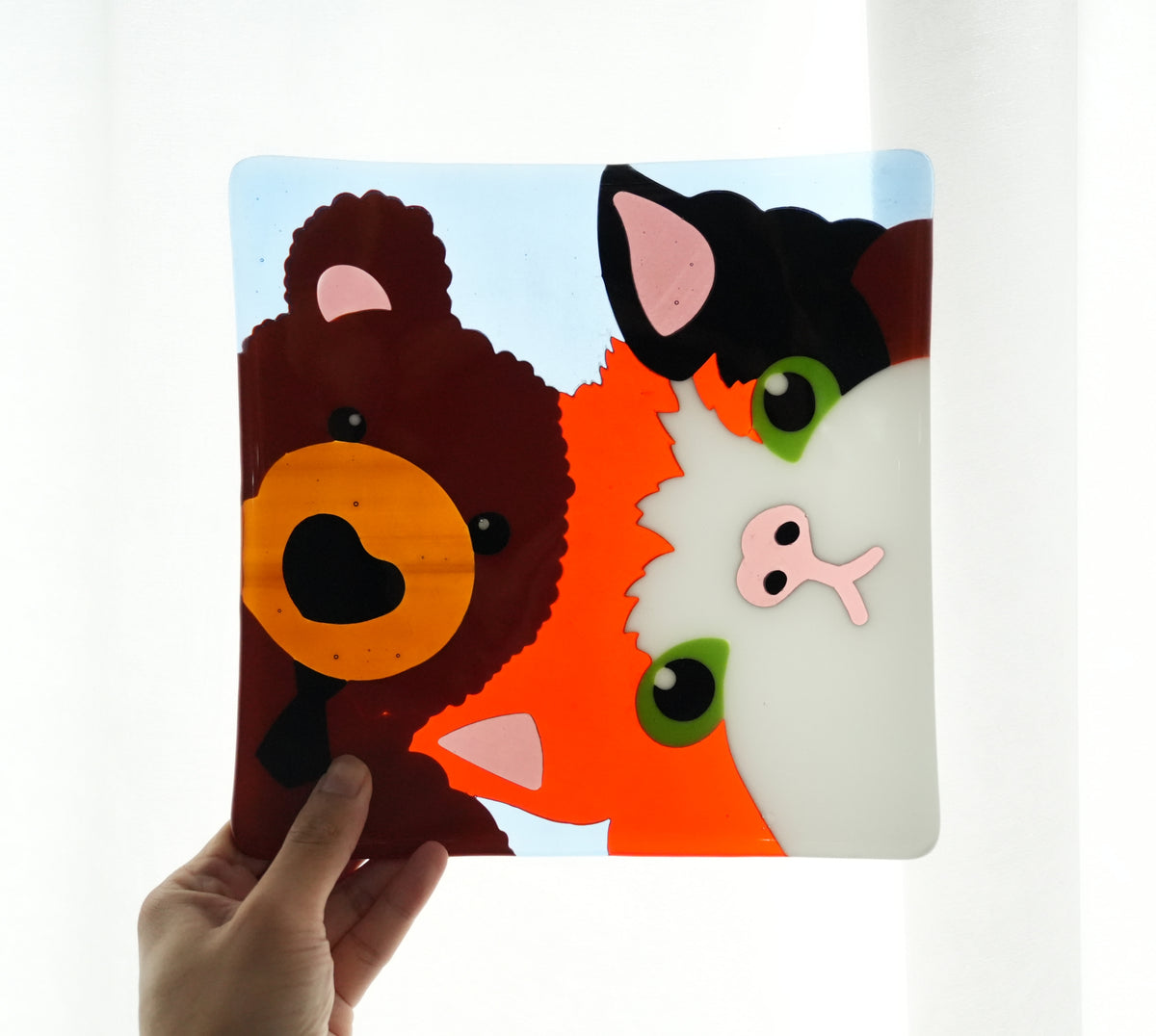 Bear & Cat Fused Glass Plate