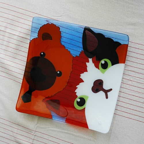 Bear & Cat Fused Glass Plate
