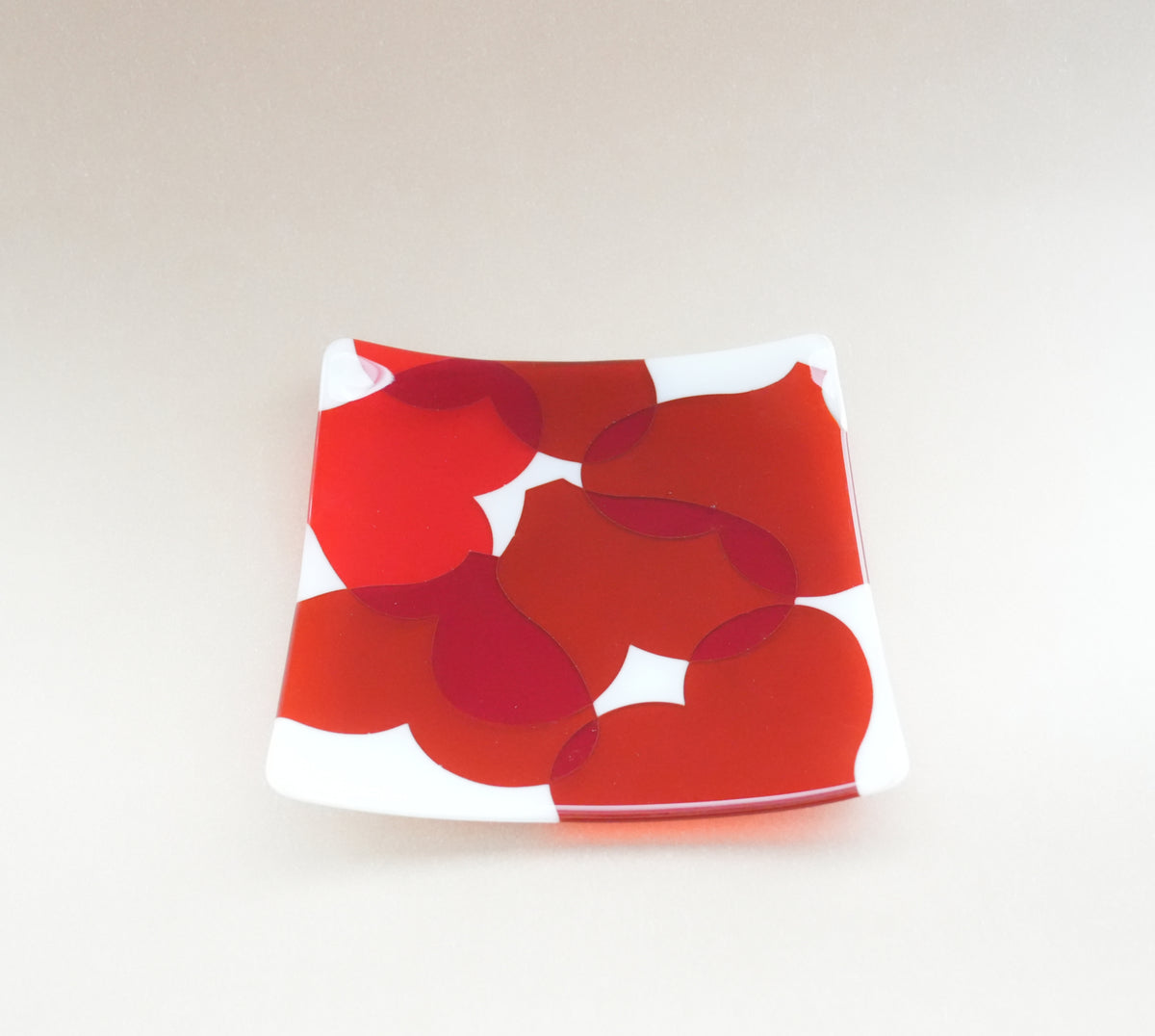 Red Hearts Fused Glass Plate