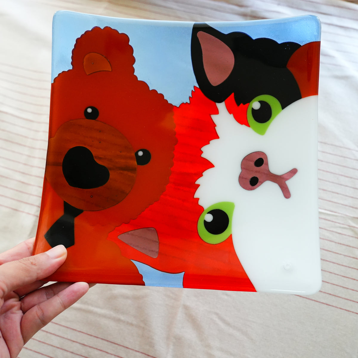 Bear & Cat Fused Glass Plate
