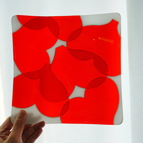 Red Hearts Fused Glass Plate