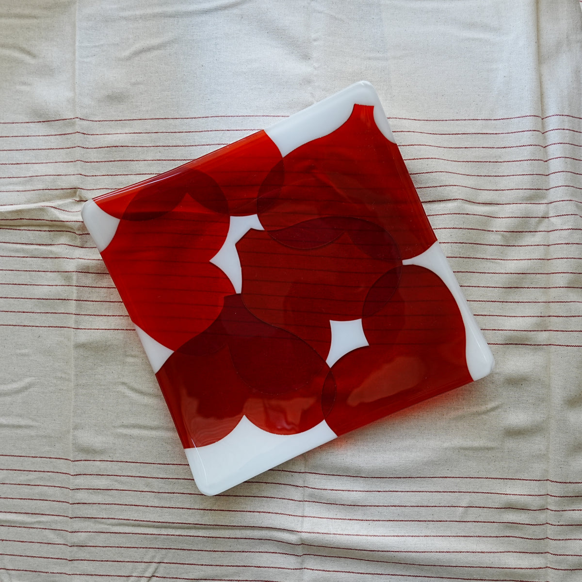 Red Hearts Fused Glass Plate
