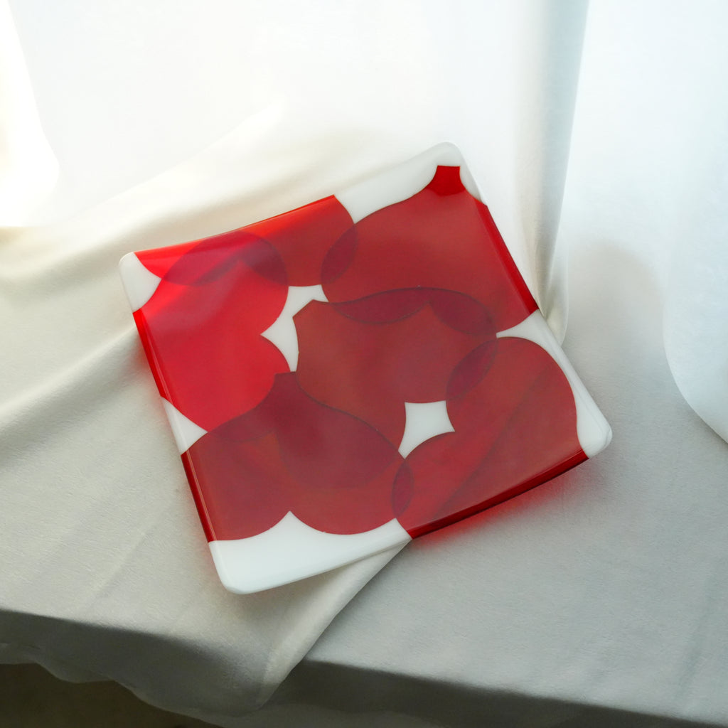 Red Hearts Fused Glass Plate